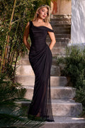 Satin Off The Shoulder Corset Gown-0