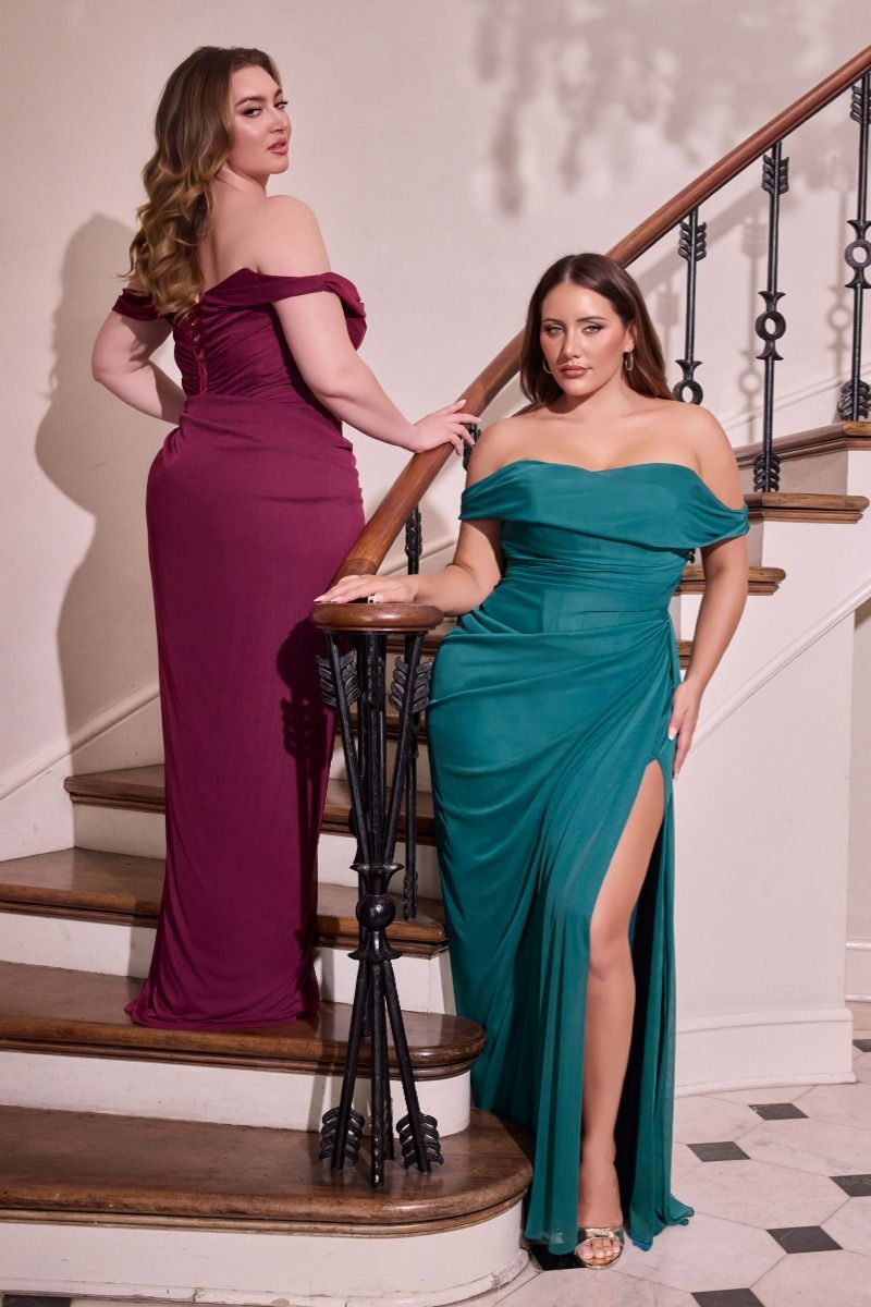 Satin Off The Shoulder Corset Gown Curve-1