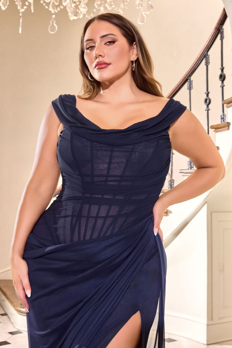 Satin Off The Shoulder Corset Gown Curve-4