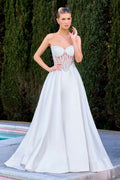 A-Line Bridal Gown the Strapless Sweetheart Bodice Showcases Pleated Cups-0