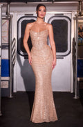 Strapless Sequin Draped Gown with Lace-Up Back-0