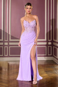 Floral Beaded Sweetheart Gown with Sheer Corset and High Slit-0