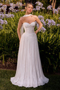 Elegant Shimmering A-Line Gown With Detachable Neck Scarf & Ruched Sweetheart Bodice-0