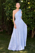 One-Shoulder Dress, A-Line Cut, Asymmetrical Neckline And Floral Detail On The Shoulder-0