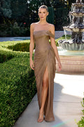 Fitted Dress In Pleated Luminescent Chiffon Straight Neckline And Off-The-Shoulder-4