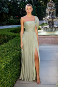 One-Shoulder Dress With Asymmetric Neckline In Luminescent Pleated Chiffon And Corset Back With Laces-4