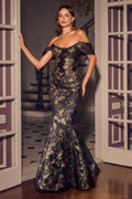 Elegant Metallic Floral Jacquard Mermaid Gown | Off-Shoulder Sweetheart Formal Dress-0
