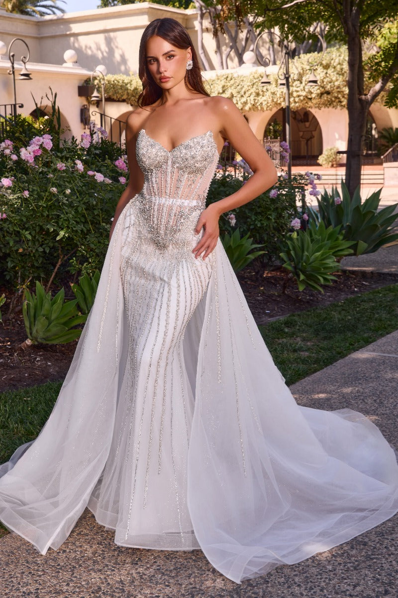 Beaded Bridal Gown With Tulle Overskirt-0