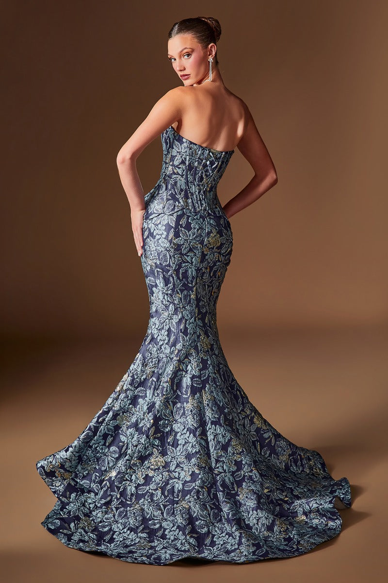 Elegant Floral Jacquard Mermaid Gown Sweetheart Corset & Matching Shawl-2