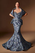 Elegant Floral Jacquard Mermaid Gown Sweetheart Corset & Matching Shawl-0