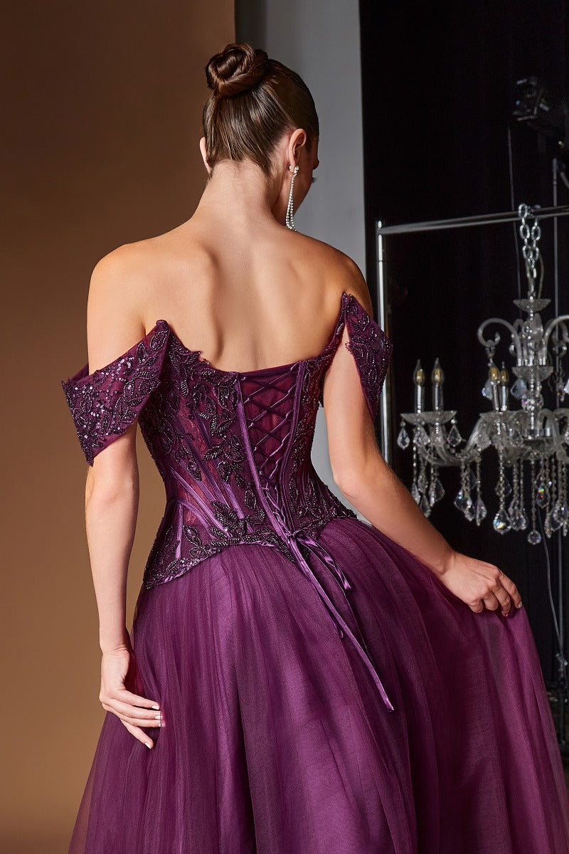Off The Shoulder Layered Tulle Ball Gown-2
