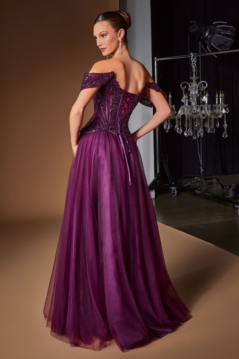 Off The Shoulder Layered Tulle Ball Gown-3