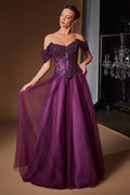 Off The Shoulder Layered Tulle Ball Gown-0