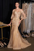 Fitted Lace Mermaid Gown With Bell Sleeves-1