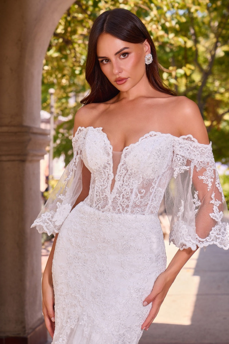 Off The Shoulder Lace Mermaid Wedding Gown-3