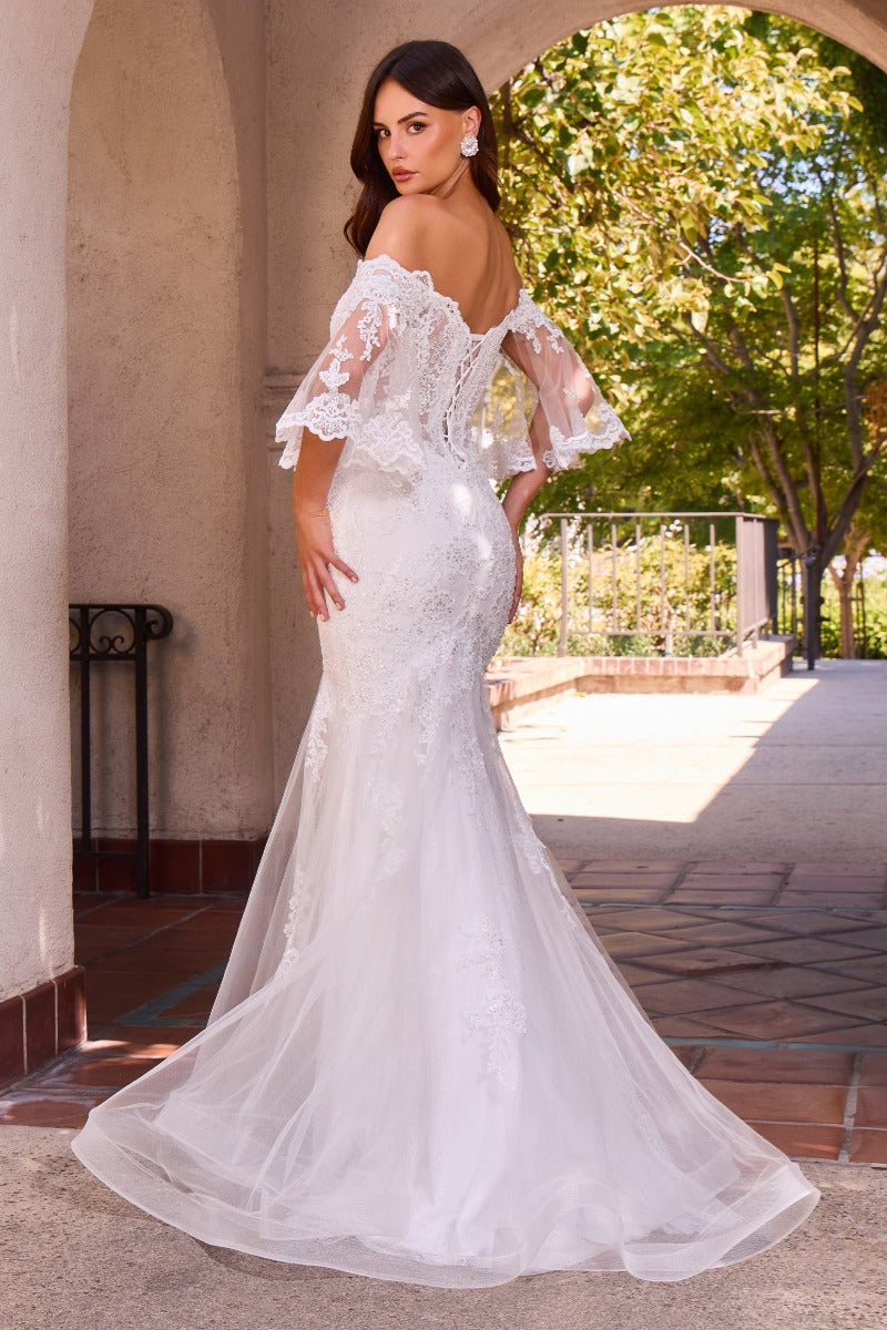 Off The Shoulder Lace Mermaid Wedding Gown-4
