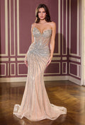 Fitted Dress Sweetheart Neckline Crystal Beaded Sheer Corset Bodice Sculpted Silhouette-4