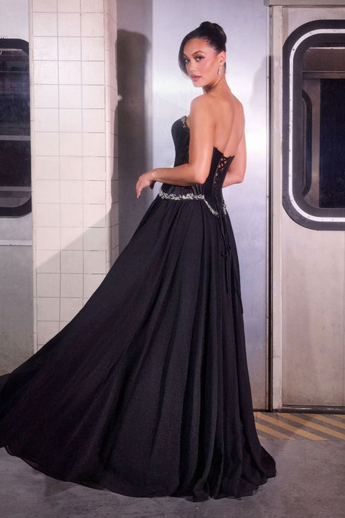 Ball Gown Strapless Satin Corset Crystal Embellished Bodice Chiffon Skirt-1