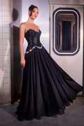 Ball Gown Strapless Satin Corset Crystal Embellished Bodice Chiffon Skirt-0