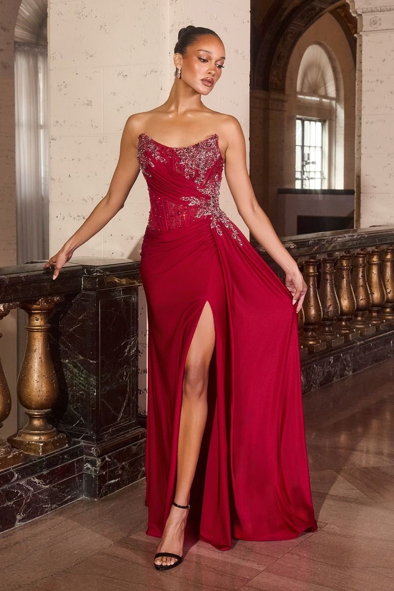 Stretch satin Fitted Embellished Gown-0