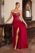 Stretch satin Fitted Embellished Gown-0