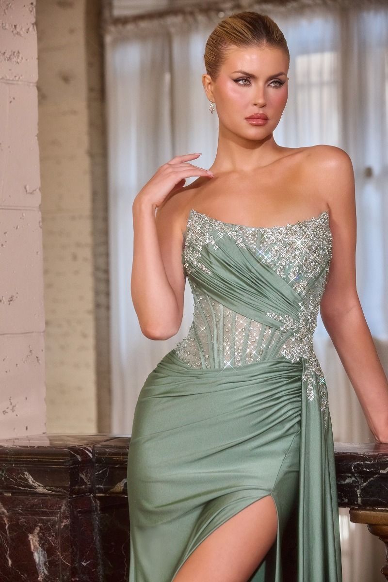 Stretch satin Fitted Embellished Gown-4