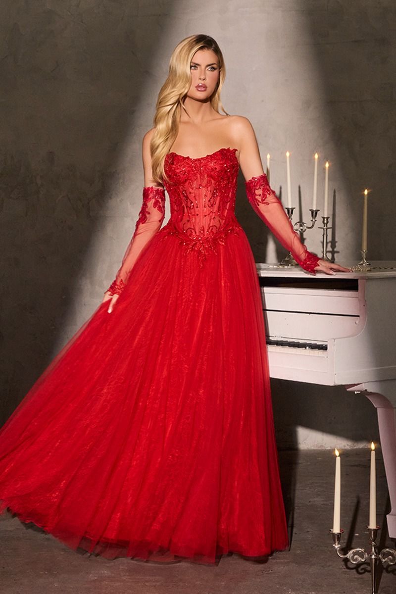 Strapless A-Line Dress & Removable Sleeves-0