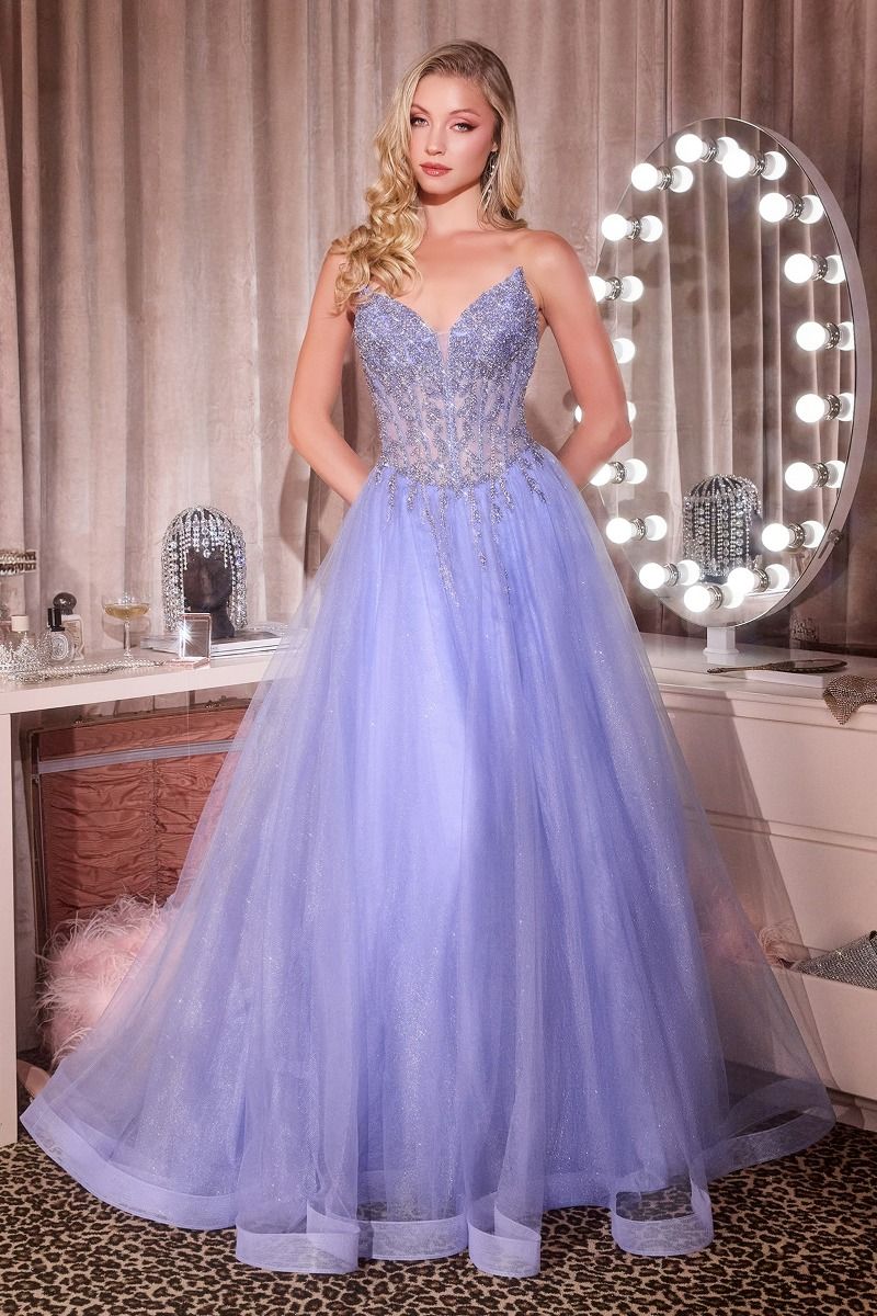 Strapless Crystal Corset A-Line Glitter Tulle Gown-1