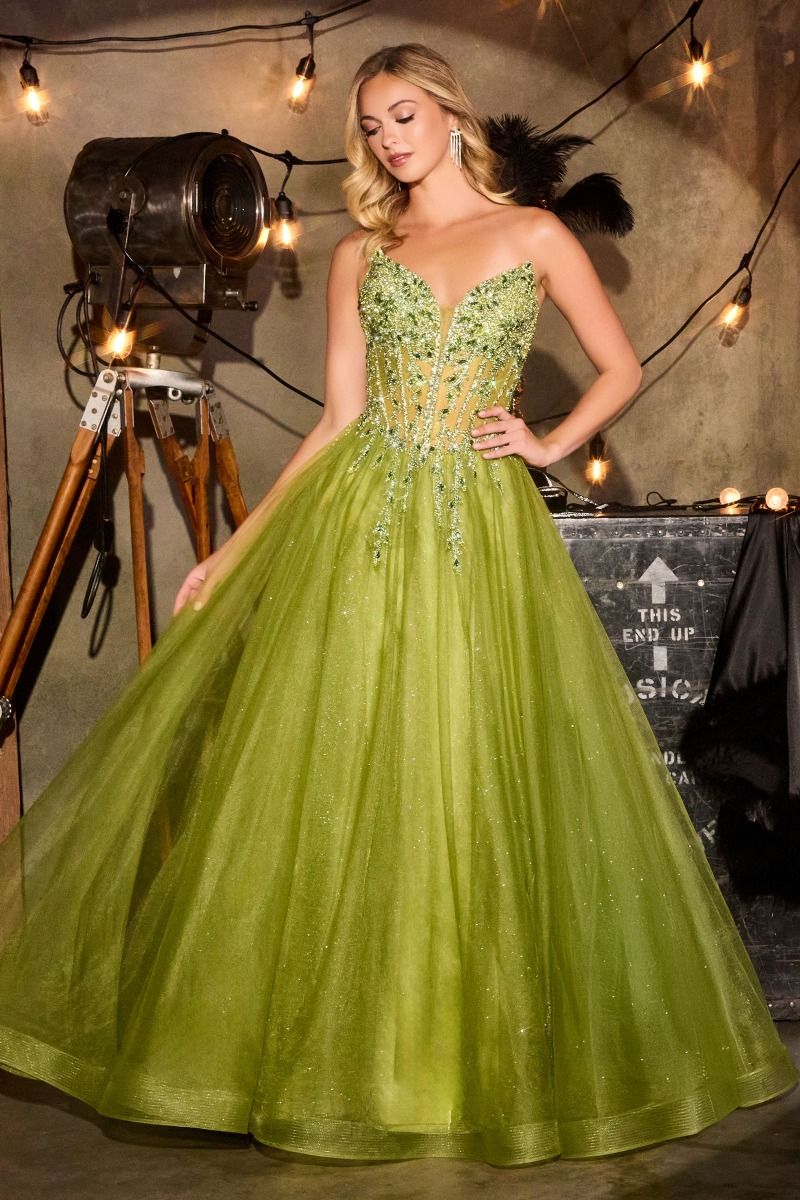 Strapless Crystal Corset A-Line Glitter Tulle Gown-4