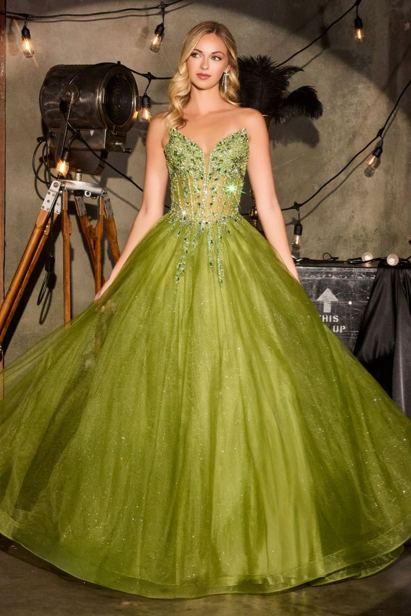 Strapless Crystal Corset A-Line Glitter Tulle Gown-5