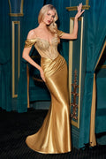 Fitted Gown Beaded V-Neck Bodice Stretch Satin Skirt Gathered Hip Slit Lace-Up Back-0