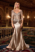 Fitted & Lace Stretch Satin Gown-0
