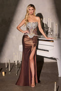 Crystal Strapless Fitted Satin Dress-5