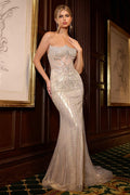 Strapless Metallic Crystal Fitted Dress-0