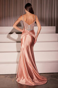 Crystal Embellished Fitted Satin Dress-2