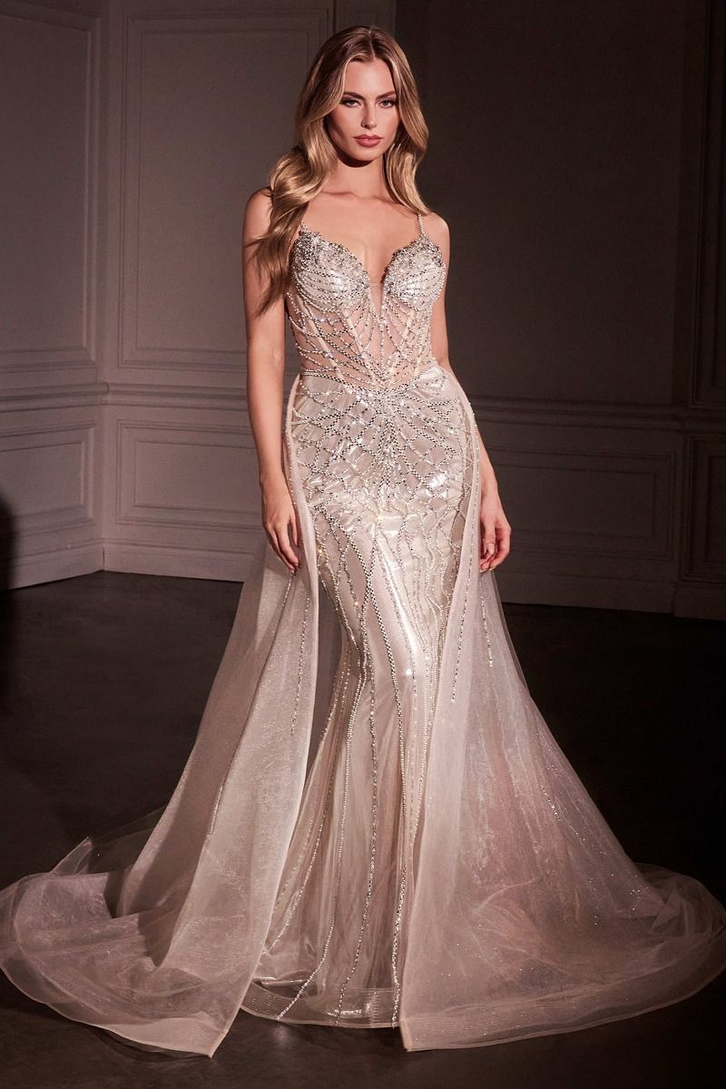 Fit & Flare Crystal Embellished Gown & Overskirt-5