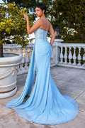 Fitted Strapless Stretch Net Rhinestone Scattered Dress-2