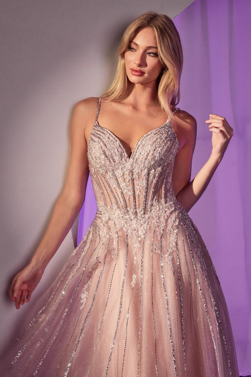 Crystal Embellished A-Line Tulle Dress-5