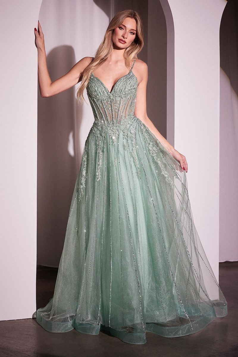 Crystal Embellished A-Line Tulle Dress-3
