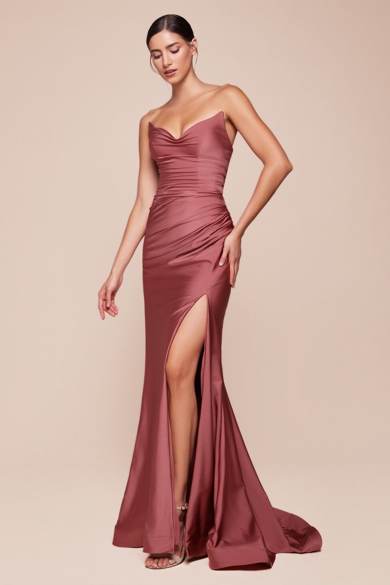 Strapless Stretch Satin Fitted Gown 2-1