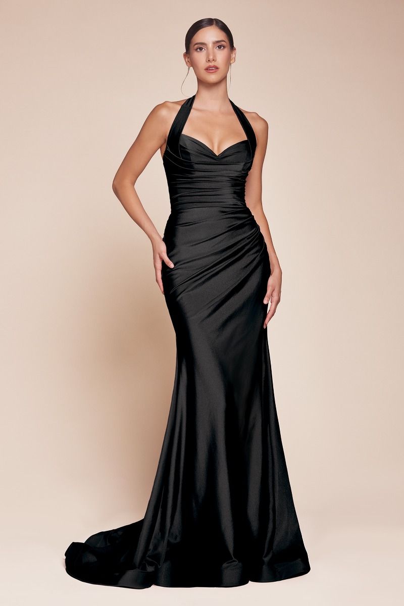 Halter stretch spandex fitted gown-13