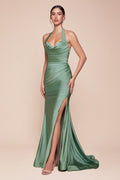 Stetch Satin Halter Fitted Dress-4