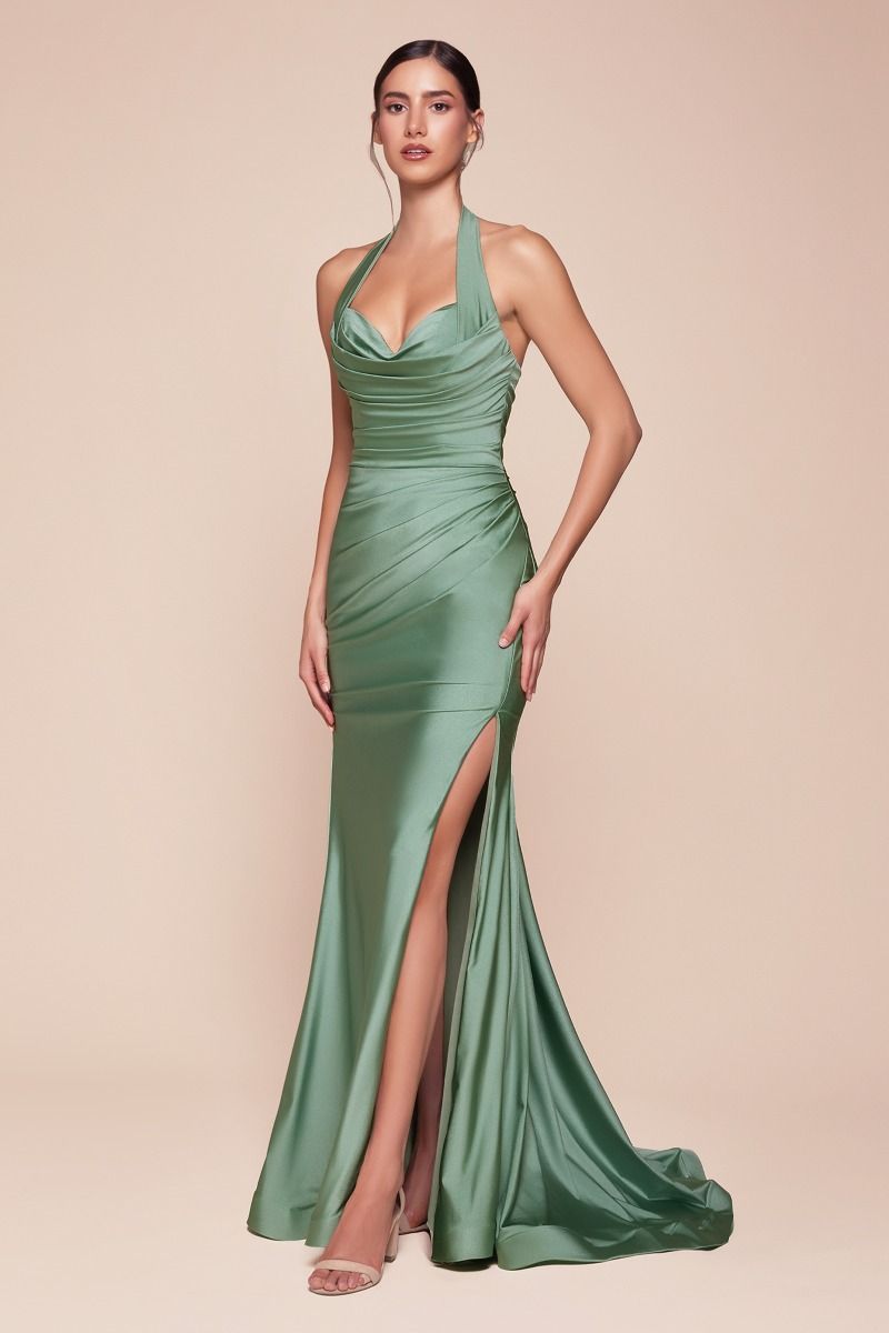 Stetch Satin Halter Fitted Dress-4