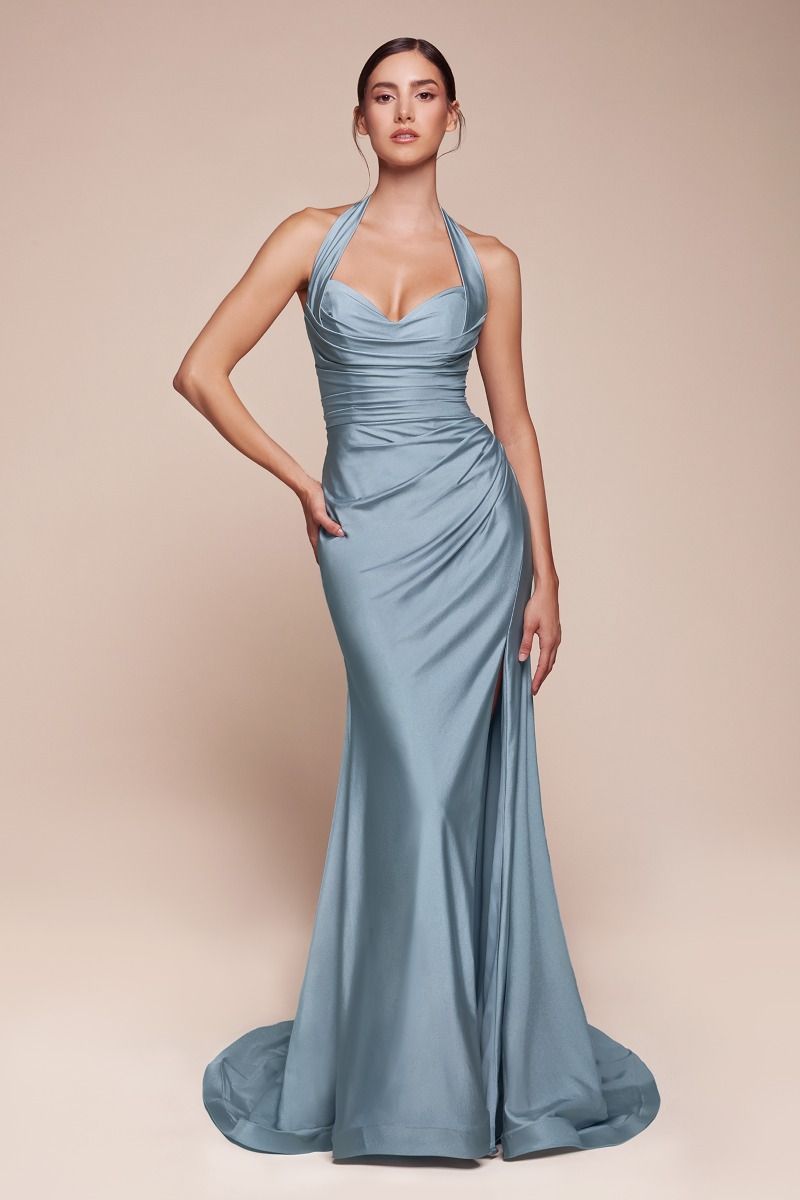 Stetch Satin Halter Fitted Dress-6