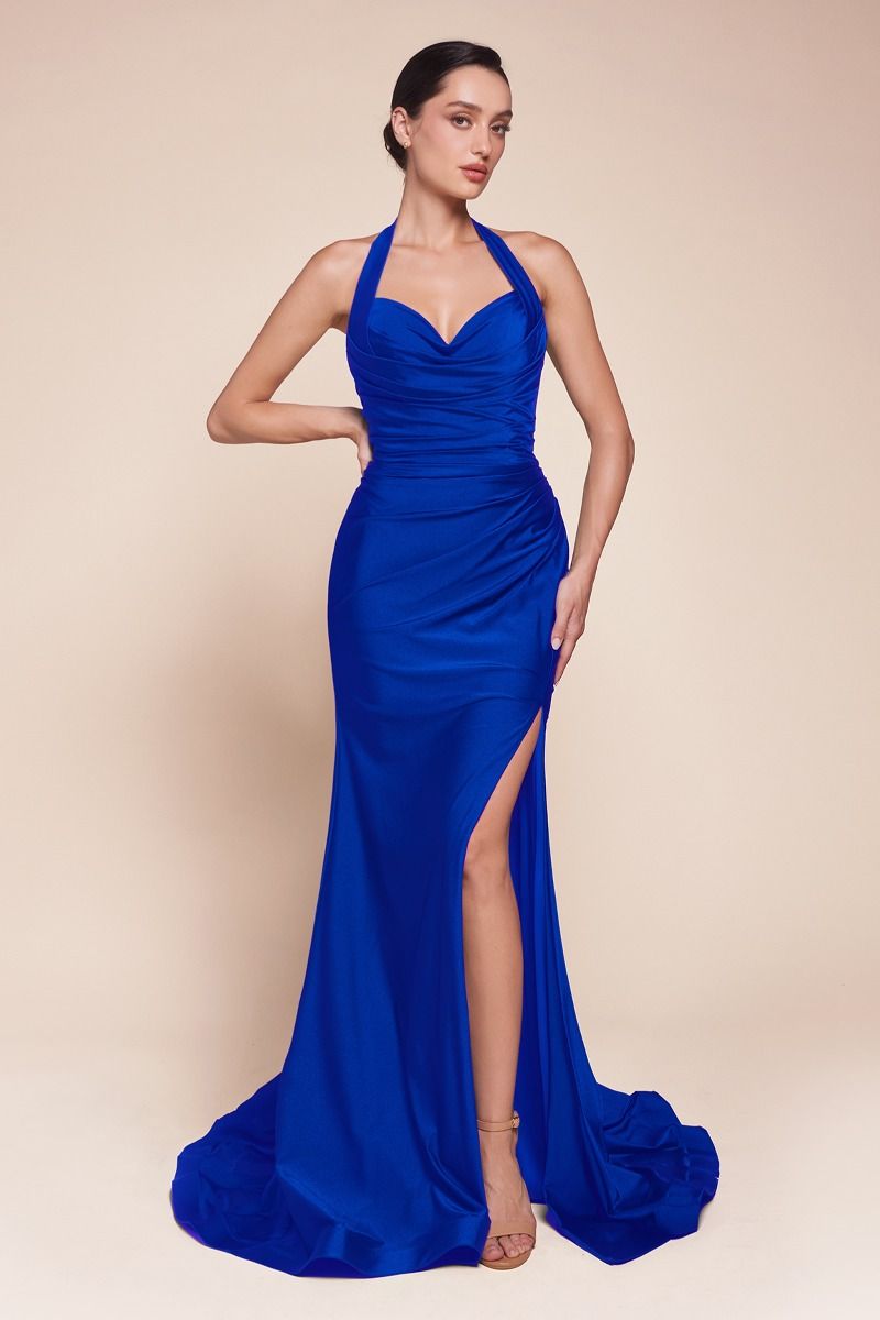 Stetch Satin Halter Fitted Dress 2-2
