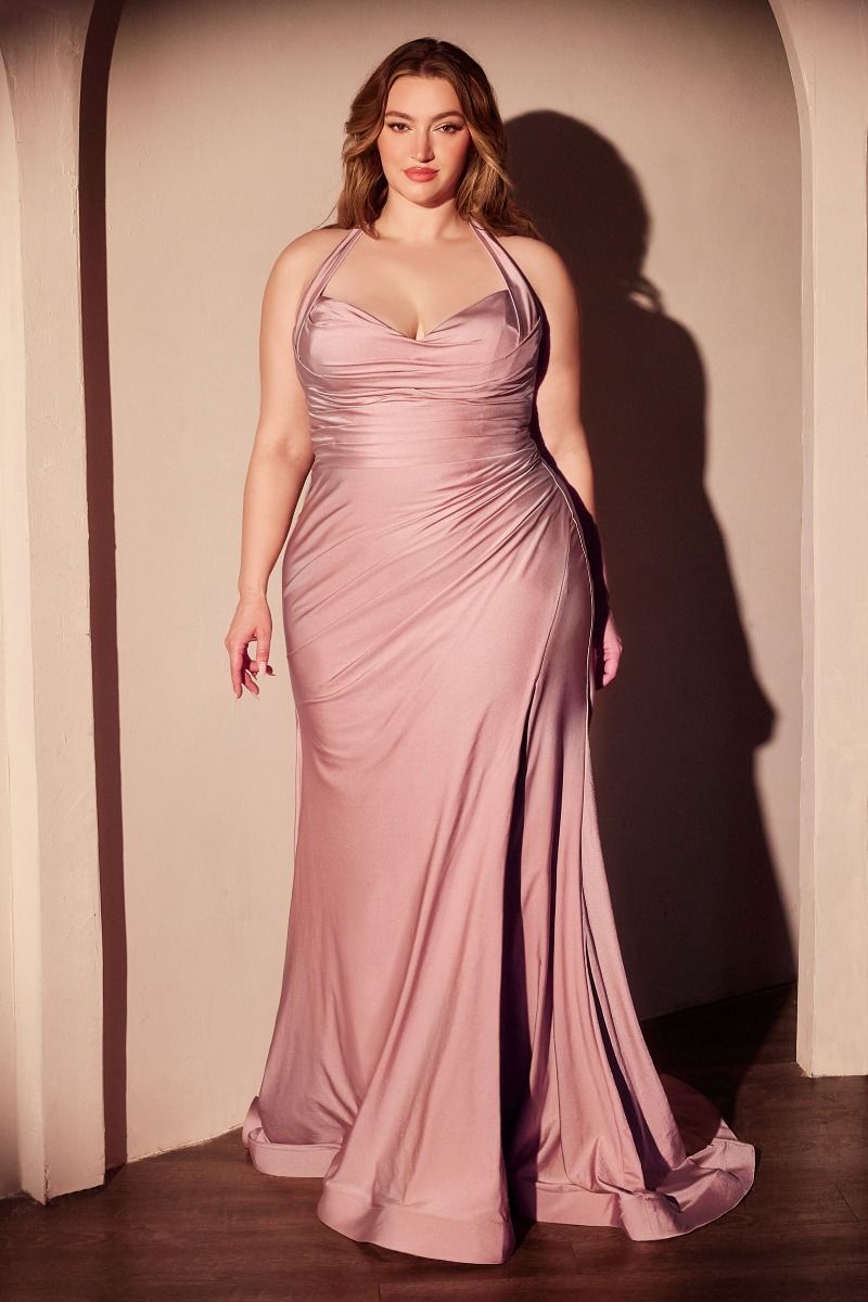 Halter stretch spandex fitted gown-5