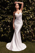 Strapless satin & lace off white dress-0