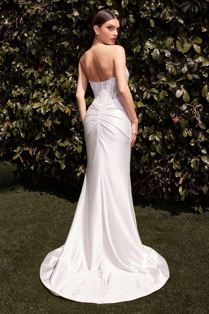 Strapless satin & lace off white dress-2