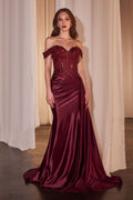 Off The Shoulder Lace & Satin Fitted Gown-3