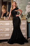 Sequin One Shoulder Mermaid Gown-3